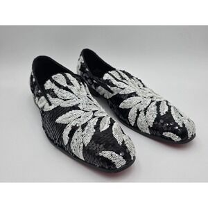 After Midnight Mens Black White Sequin Floral Formal Loafers Red Bottoms Size 13